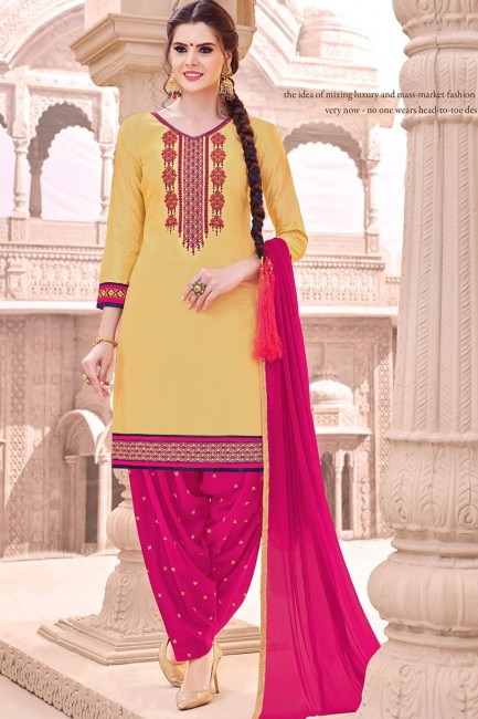 Fascinating Yellow Cotton Patiala suit