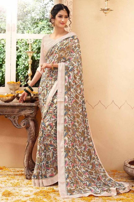 Traditional Off-White Georgette saree