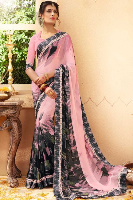 Delicate Baby Pink Georgette saree
