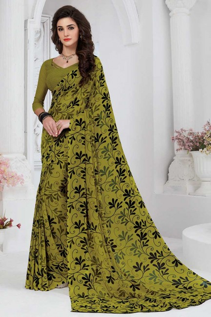 Indian Ethnic Olive Green Georgette saree