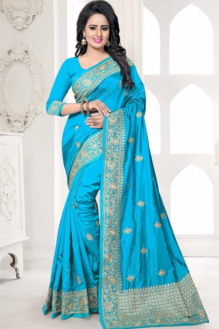 Designer Turquoise Blue Art Silk saree