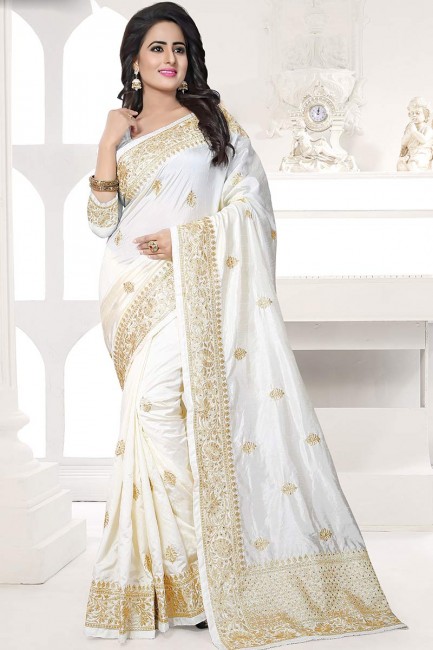 Traditional White Art Silk saree