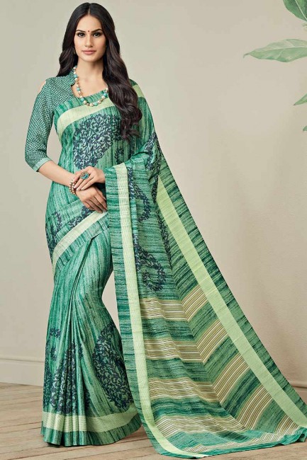Green Jute Art Silk saree