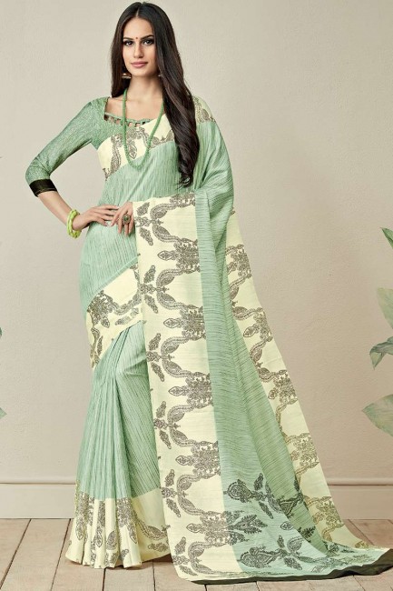 Pastel Green Jute Art Silk saree