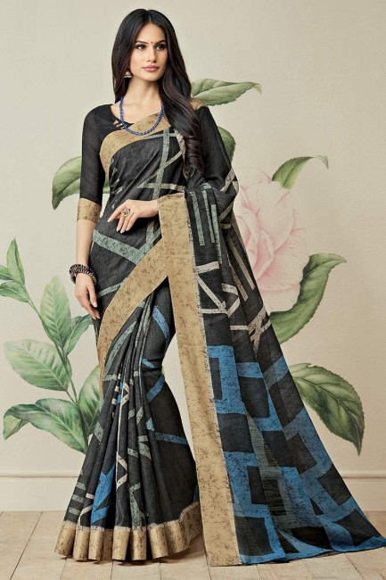 Traditional Black Jute Art Silk saree