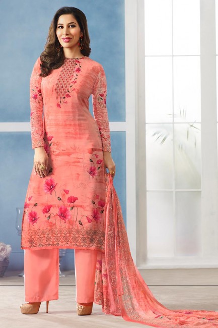 Contemporary Peach Georgette palazzo Suit