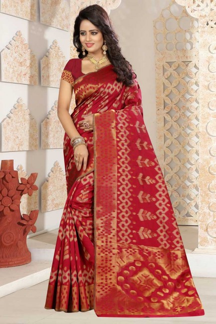 Ethinc Red Kanjivaram Art Silk saree