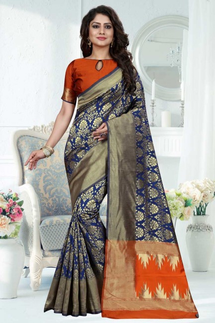 Blue Banarasi Art Silk saree