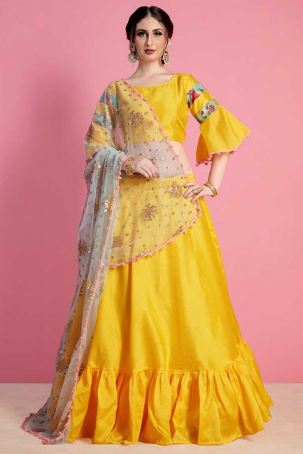 Latest Yellow Art Silk Lehenga Choli