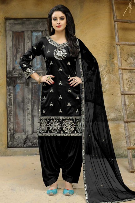 Ethinc Black Art Silk Patiala Suit