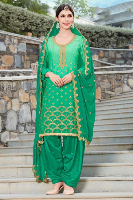 Green Soft Silk Patiala Suit