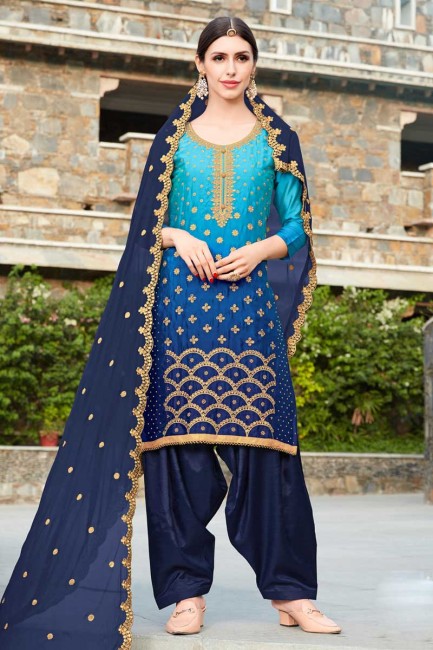 Stunning Navy Blue Soft Silk Patiala Suit