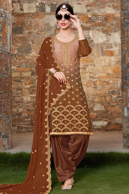 Dazzling Brown Soft Silk Patiala Suit
