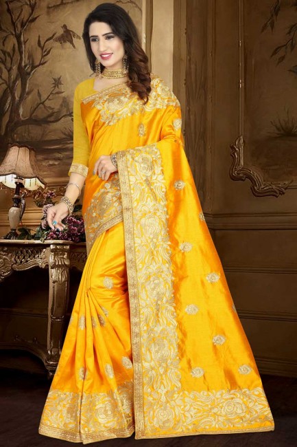 Classy Musturd Yellow Art Silk saree