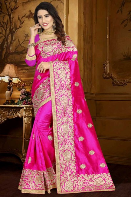 Dazzling Fuschia Pink Art Silk saree