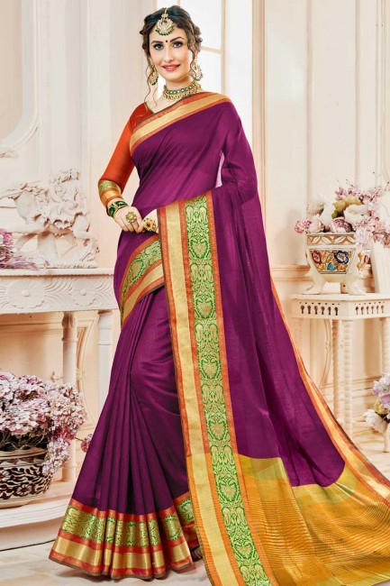 Purple Cotton Silk saree