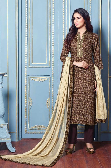 Impressive Brown Cotton Satin Palazzo Suit