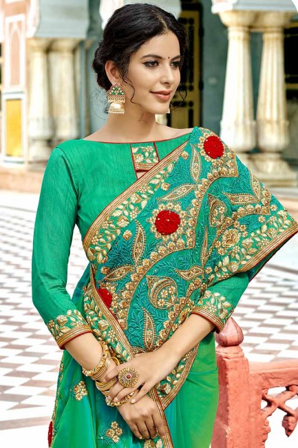 Dazzling Green Silk saree
