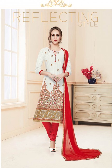 Traditional White Cotton Churidar Suit