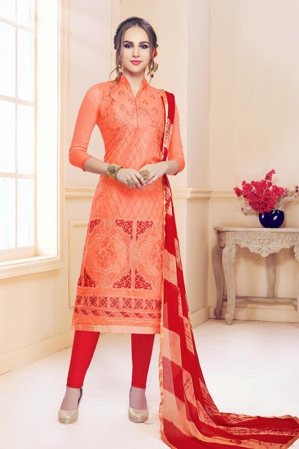 Latest Ethnic Orange Cotton Churidar Suit