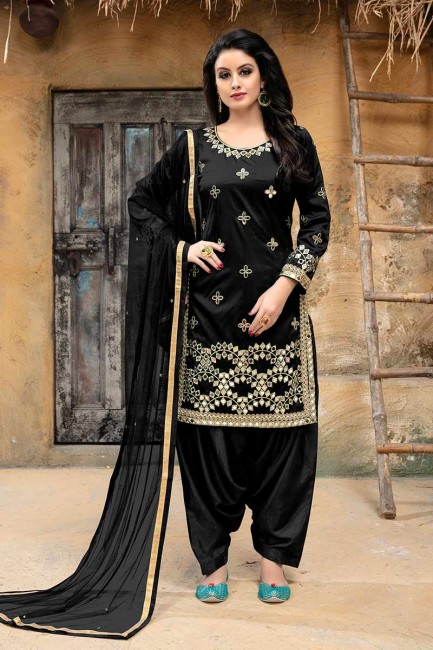 Luring Black Art Silk Patiala Suit
