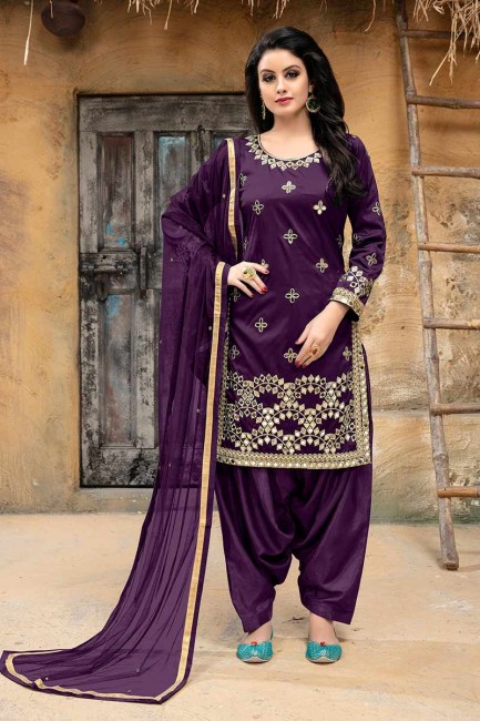 Dazzling Purple Art Silk Patiala Suit