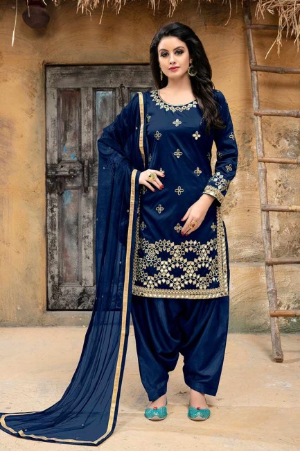 Delicate Dark Blue Art Silk Patiala Suit