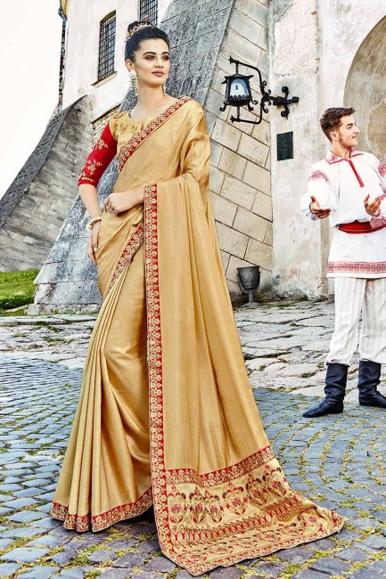 Impressive Beige Satin Silk saree