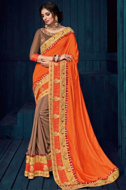 Orange & Beige Art Silk saree