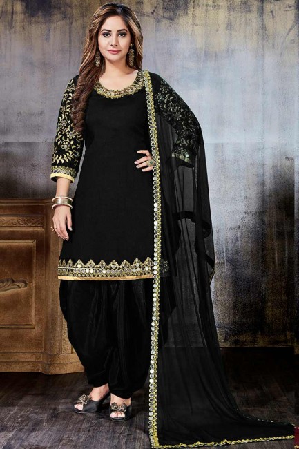 Adorable Black Art Silk Patiala Suit