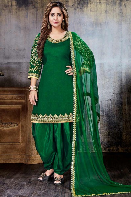 Latest Ethnic Green Art Silk Patiala Suit
