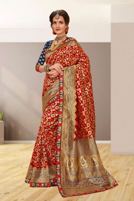 Elegant Red Jacquard Silk saree