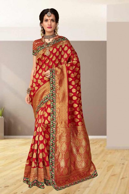 Designer Red Jacquard Silk saree