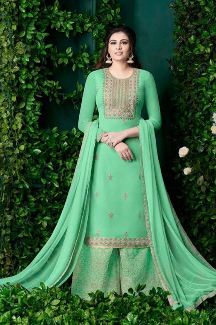 Light Green Georgette Palazzo Suit