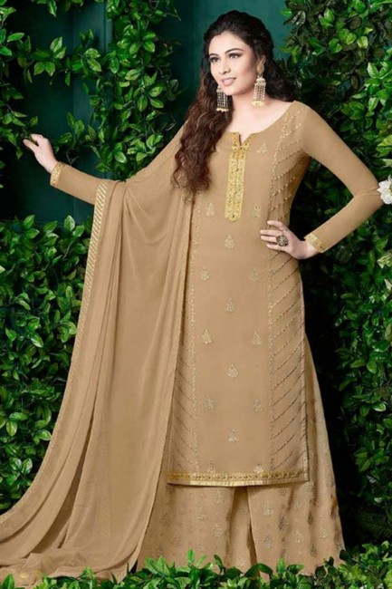 Fashionable Beige Georgette Palazzo Suit