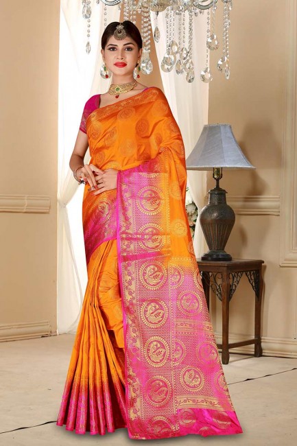 Traditional Orange Art Silk saree