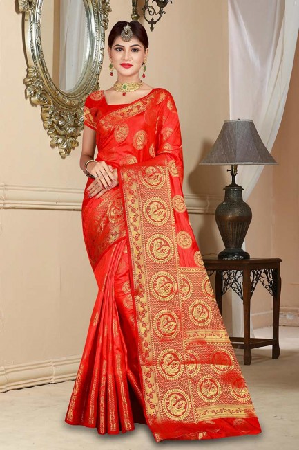 Glorious Dazzling Red Art Silk saree