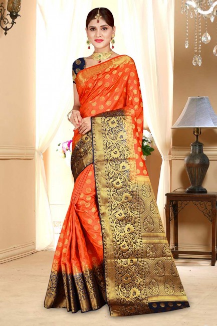Stunning Latest Orange Art Silk saree
