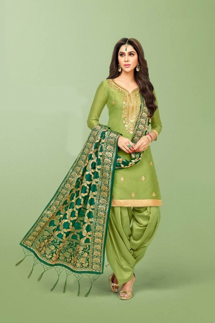 Light Green Art Silk Patiala Suit