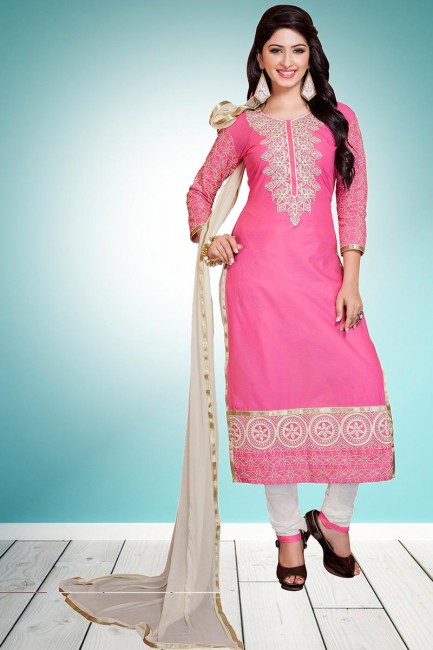Dazzling & Stylish Pink Cambric Cotton Churidar Suit