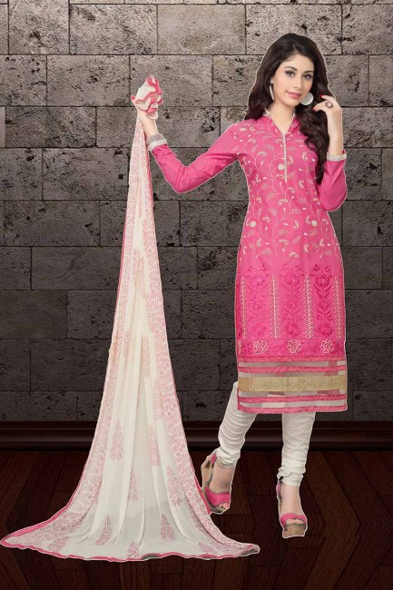 Fashionable Pink Cambric Cotton Churidar Suit