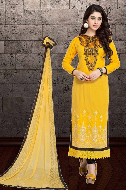 Glorious Yellow Cambric Cotton Churidar Suit