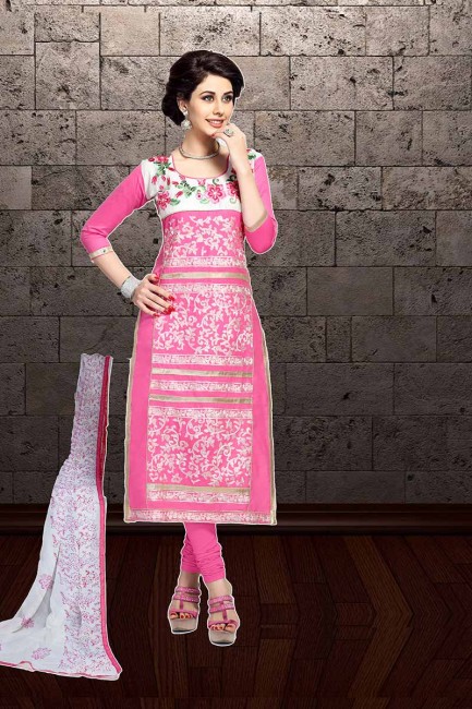 Classy Pink Cambric Cotton Churidar Suit