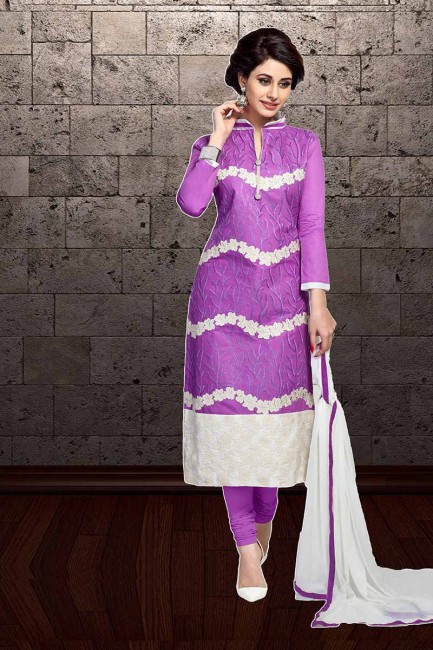 Purple Cambric Cotton Churidar Suit