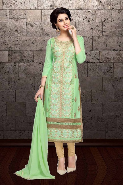 Traditional Light Green Cambric Cotton Churidar Suit