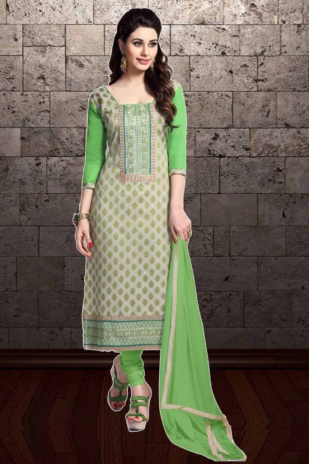 Designer Green Cambric Cotton Churidar Suit
