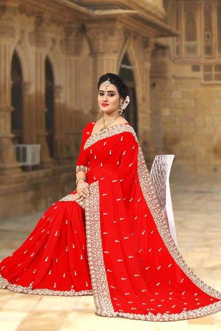 New Red Georgette saree