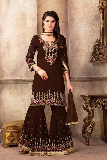 Brown Georgette Palazzo Suit