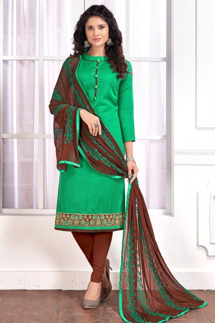 Appealing Green Cotton Churidar Suit