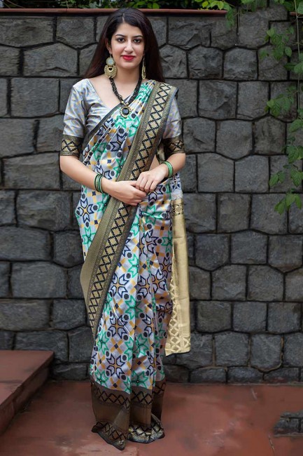 Latest Ethnic Grey Art Silk saree